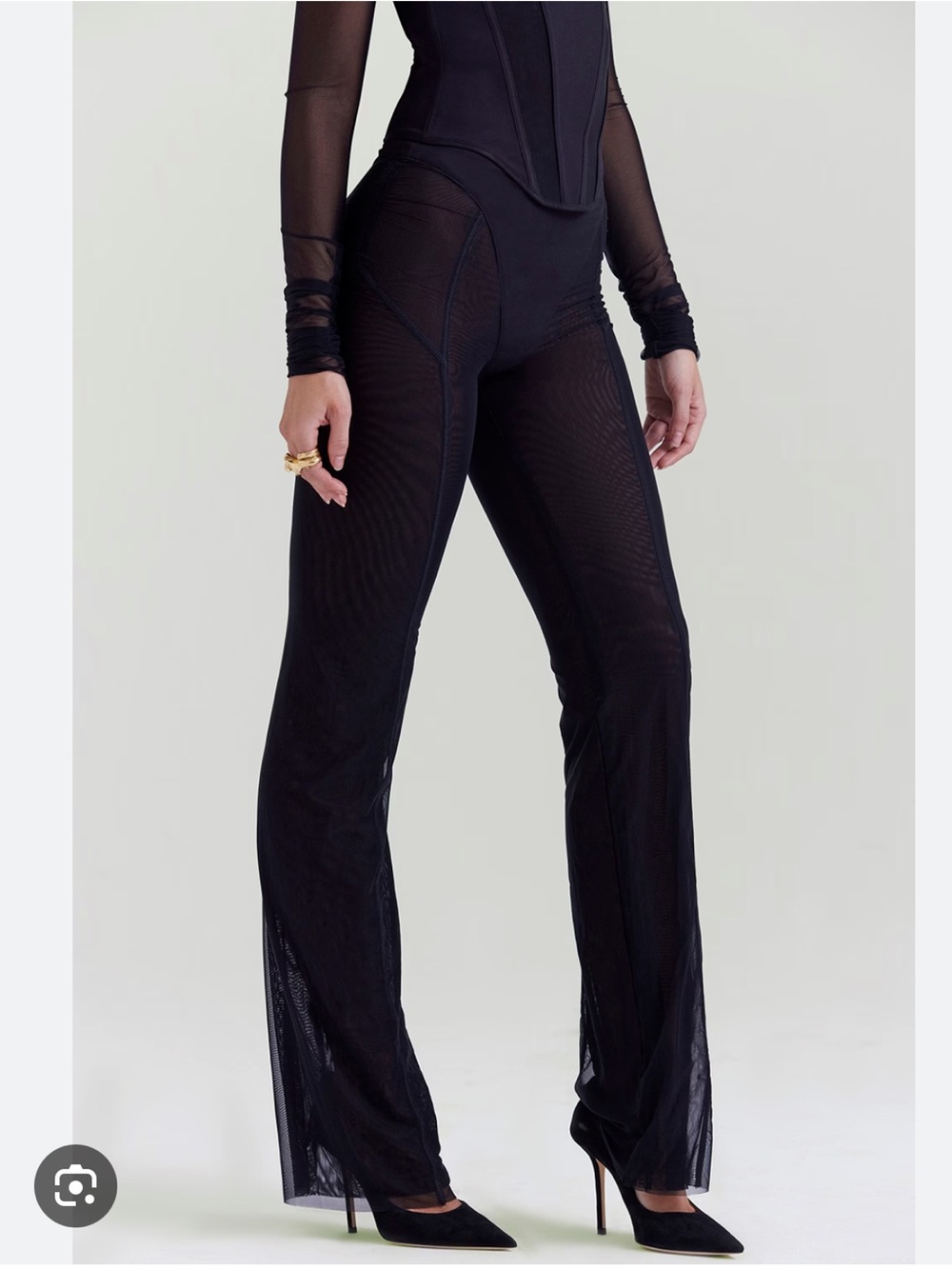 HOUSE OF CB | Avalon Black Sheer/Mesh High Waisted Trousers